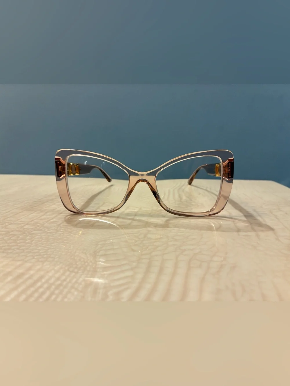 Versace Pink Transparent Square Glasses with Gold Trim